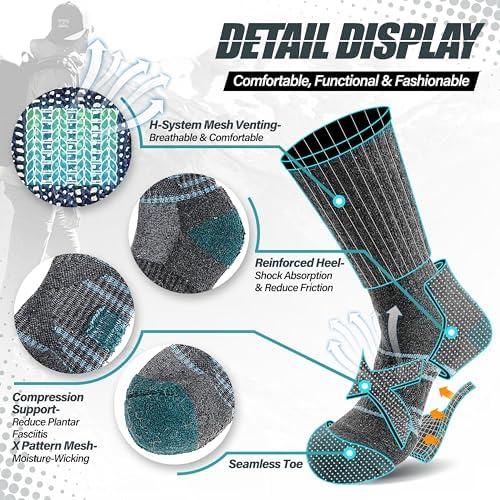 ANTSANG 5 Pairs Merino Wool Hiking Socks for Men & Women Thermal Winter Warm Moisture Wicking Cushion Boot Socks