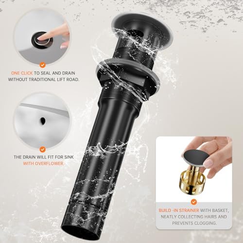 Phiestina 4 Inch 2 Handle Centerset Matte Black Lead-Free Modern Bathroom Faucet, 360 Swivel Spout 2-3 Hole RV Bathroom Vanity Sink Faucet with Pop Up Drain and Water Supply Lines,BF015-1-MB