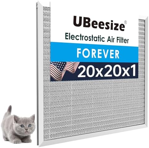 UBeesize 20x20x1 Reusable Air Filter - Washable, MERV 8,Permanent, Electrostatic - Lasts a Lifetime - Enjoy Fresher Air in Home and Office HVAC AC Furnace Systems (Actual Size: 19.75x19.75x0.82 Inch)