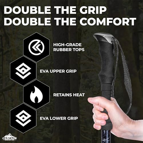 Cascade Mountain Tech Lightweight Aircraft-Grade Aluminum Trekking Poles with Extended Down Grip Plus Tip Kit