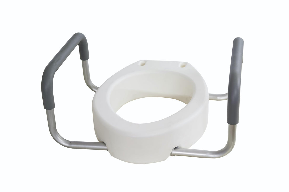 Essential Medical Supply Raised Elevated Toilet Seat Riser for an Elongated Toilet with Padded Aluminum Arms for Support and Compatible with Existing Seat, Elongated, 19 x 14 x 3.5