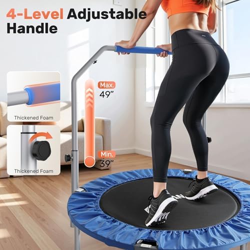 BCAN 40/48" Foldable Mini Trampoline Max Load 330lbs/440lbs, Fitness Rebounder with Adjustable Foam Handle, Exercise Trampoline for Adults Indoor/Garden Workout