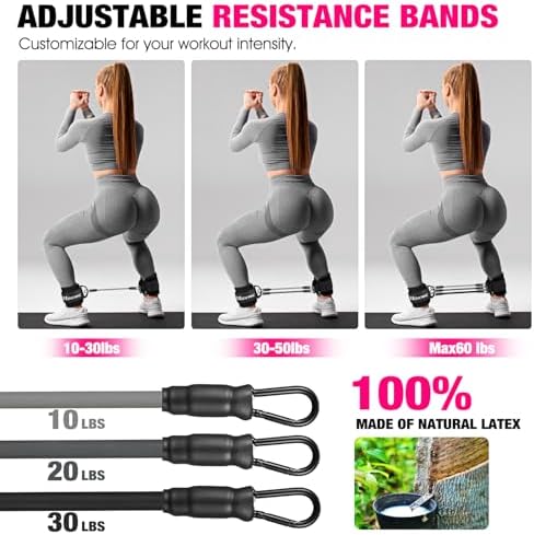 Ankle Resistance Bands with Cuffs, Ankle Bands for Working Out, Ankle Resistance Band for Leg, Booty Workout Equipment for Kickbacks Hip Fitness Training, Exercise Bands for Butt Lift Women
