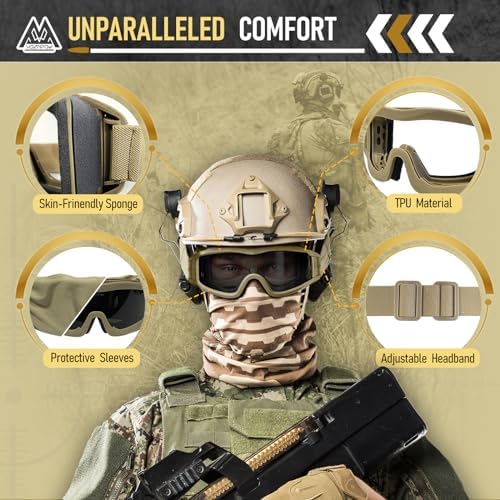 Airsoft Goggles Anti Fog with ANSI Z87.1 Certified, Safety Goggles Impact Resistant, Tactical Shooting Glasses