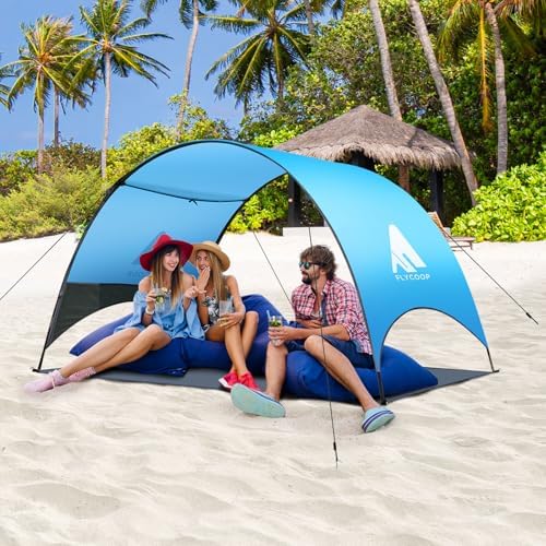 Beach Tent - Beach Shade Canopy Compact Fold (16.9x3.9″), Own Patent, 360° Ventilation, Large Side Storage Pocket, UV Protection Portable Sun Shelter for Beach (Blue, 106 * 65 * 61″)