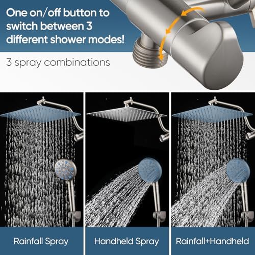 Cobbe 12 Inch All Metal 3-Way Rain Shower Head, High Pressure Shower Head, Dual Shower Heads with Handheld Spray Combo - 9 Spray Filtered Shower Head, Brushed Nickel