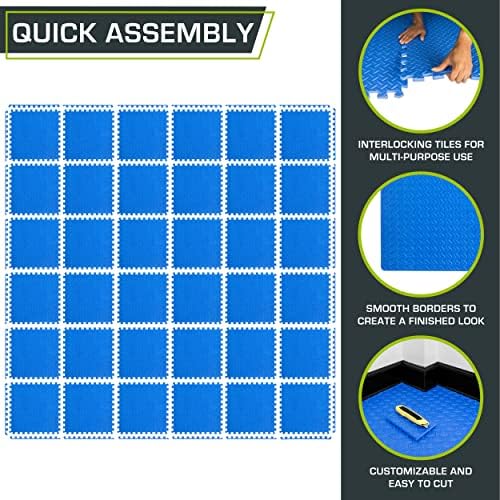 ProsourceFit Puzzle Exercise Mat ½ in, EVA Interlocking Foam Floor Tiles for Home Gym, Mat for Home Workout Equipment, Floor Padding for Kids, Black, 24 in x 24 in x ½ in, 48 Sq Ft - 12 Tiles