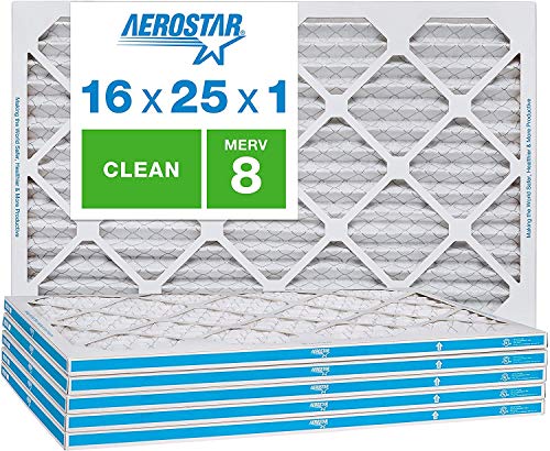 Aerostar 16x25x1 MERV 8 - 6 Count - High Efficiency Pleated HVAC, Furnace & Air Conditioner Filters - Removes Dust, Lint, Mold & Allergy-Causing Pollen