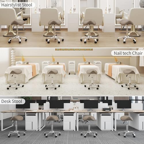 FIRAVOE Saddle Stool, Swivel Saddle Stool with Wheels, Adjustable Rolling Stool 18"-26", Faux Leather Rolling Stool for Salon, Massage, Clinic, Lab, Office (Light Grey, 1PCS (18"-26"))