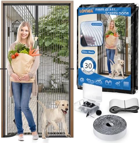 Heavy Duty Door Screen Magnetic Closure, LOVIGA Thickened Fiberglass Screen Door Mesh, Self Sealing, Tear Resistant, Easy Assemble, Fine Mesh Keep Bugs Out Fit Door Size 36 Inch X 82 Inch Black