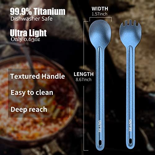 OUTXE Titanium Long Handle Spork and Spoon, 8.7-Inch Camping Set