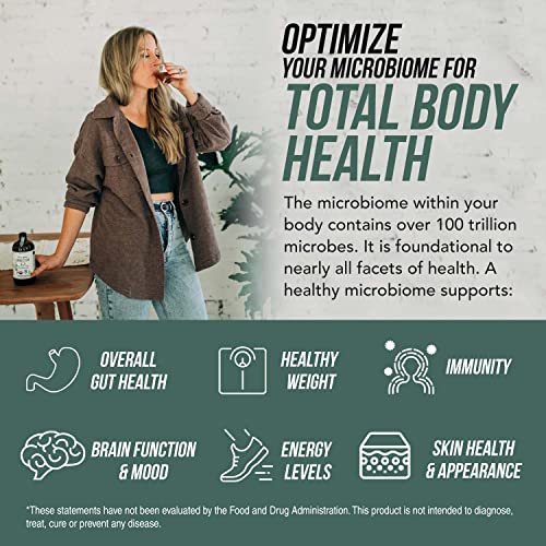 Flora Biome - Live Probiotic, Prebiotic & Postbiotic – Organic Live-Culture – 10 Probiotic Strains, 19 Fermented Herbs, 50 Billion CFU - Complete Gut Health & Microbiome Optimizer (16 oz)