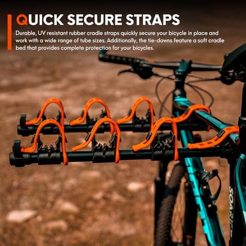 Hitch Bike Rack Mounts on Car, SUV, RV, 2" Hitch Receiver, 4 Bike Capacity, 143 lbs Load, Tilt Release, Rubber Straps