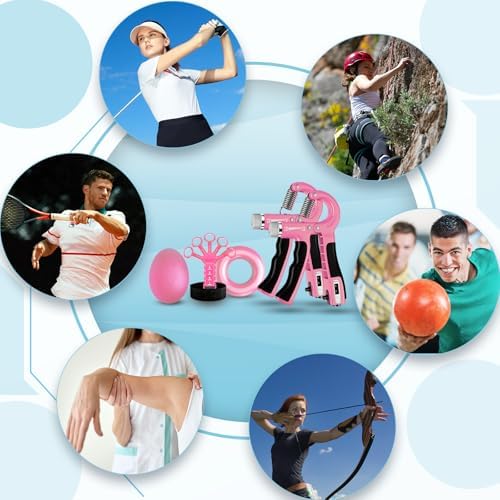 Grip Strength Trainer(5 Pack) with Finger Exerciser, Hand Grip Strengthener, Finger Stretcher,Grip Ring & Stress Relief Ball for Muscle Building and Injury Recover with Carry Bag