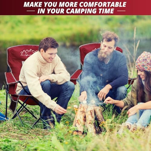 Mesh Folding Camping Chairs, Oversized Portable Outdoor Chairs, Weight Capacity 325 lbs with Cup Holder, Storage Pocket, Carry Bag Red