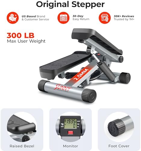 Sunny Health & Fitness Mini Stepper for Exercise at Home, Stair Step Workout Machine with Resistance Band, Fullbody Cardio, Upgraded Over 300lb Weight Capacity, Optional Free SunnyFit App Connection