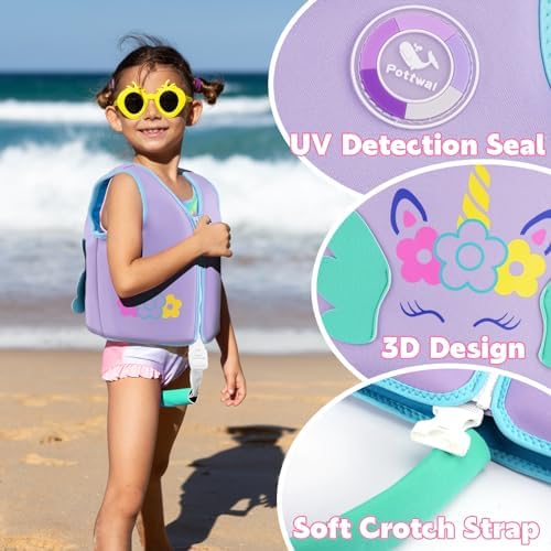 Pottwal Swim Vest for Kids - Swim Jacket for 1-2 Years (24-33LBS) - Buoyancy Aid Made of Neoprene & EPE - with Adjustable Crotch Strap