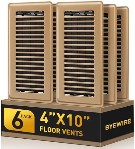 Floor Register 4x10, Brown Floor Vent Covers for Home Floor, Sidewall, Heavy Duty Steel Walkable Floor Grates, Adjustable Air Vent Covers Rust Proof Finish, 4" x 10'' Floor Vent, 6 Pack