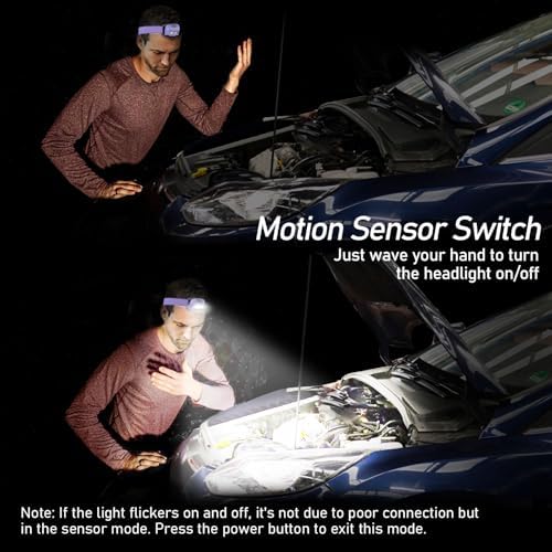 LED Headlamp,2000L Super Bright Rechargeable Headlight Flashlight with White&Red Light 2 Pack - Motion Sensor,Dimmable Brightness,8 Modes,Spotlight&Floodlight,IPX5 Waterproof for Camping-Purple