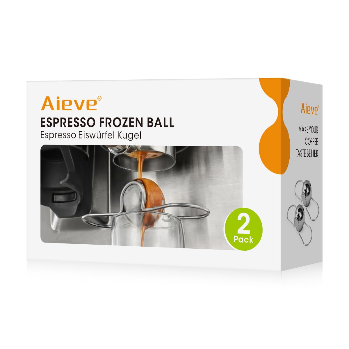 AIEVE 2 Pack Espresso Cooling Ball, Stainless Steel Frozen Ice Rock for Coffee, Espresso Accessories Extract Brew Chilling Tool Chiller Gift for Birthday, Valentine's Day, Christmas