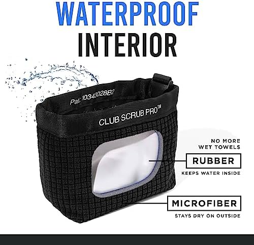 Golf Club and Golf Ball Cleaning Bag, Waterproof Clean Face Technology Liner, Detachable Clip, Machine Washable, Cleans Club Grooves, Dry Exterior (Neoprene or Microfiber Option Available)