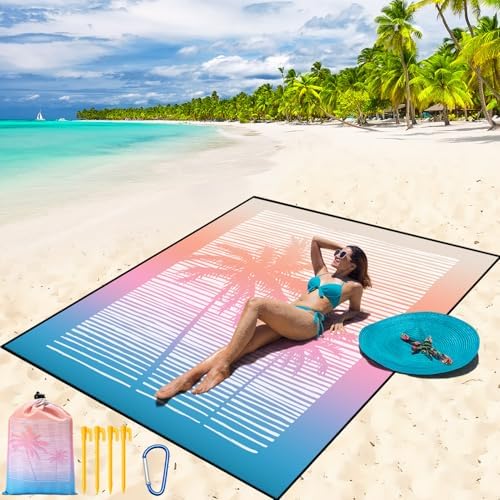 Beach Blanket Waterproof Sandproof Beach Mat 79" X 83" /10'x9'for 2-8 Adults Quick Drying Outdoor Picnic Mat Beach Accessories for Travel, Camping, Hiking