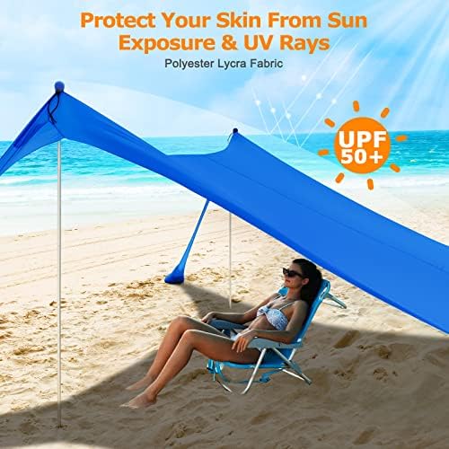 COMMOUDS Beach Tent Sun Shelter - UPF50+ Pop Up Beach Canopy with Sandbags & Sand Shovel & Windproof Poles, Portable Sun Shade for Beach, Camping, Picnics, Backyard