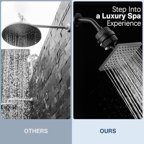 Cobbe High Pressure Filtered Shower Head Combo, Rain Shower Head with 20 Stage Shower Head Filter for Hard Water - Adjustable Replacement Remove Chlorine and Harmful Substances, Matte Black