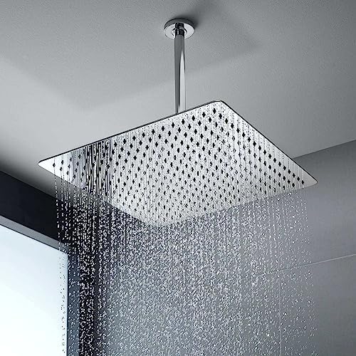 Voolan Oversize Rain Shower Head - High Flow Square Rainfall Showerhead - Waterfall Full Body Coverage - Universal Ceiling or Wall Mount (16 Inch, Chrome)