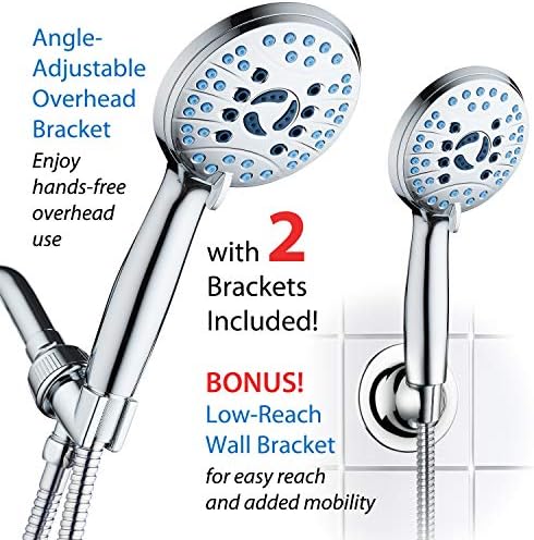 Hotel Spa AquaCare High Pressure 8-Mode Handheld Shower Head - Anti-clog Nozzles, Built-in Power Wash to Clean Tub, Extra Long 6 ft. Stainless Steel Hose, Wall & Overhead Brackets