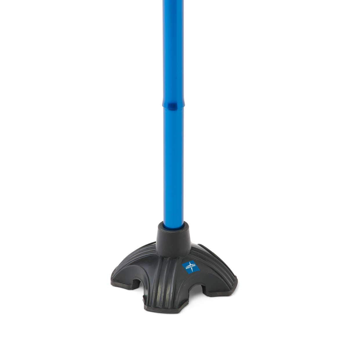 Medline Offset Folding Cane, 4-Point Base with Cushioned Gel Handle, Supports up to 350 lbs, Blue