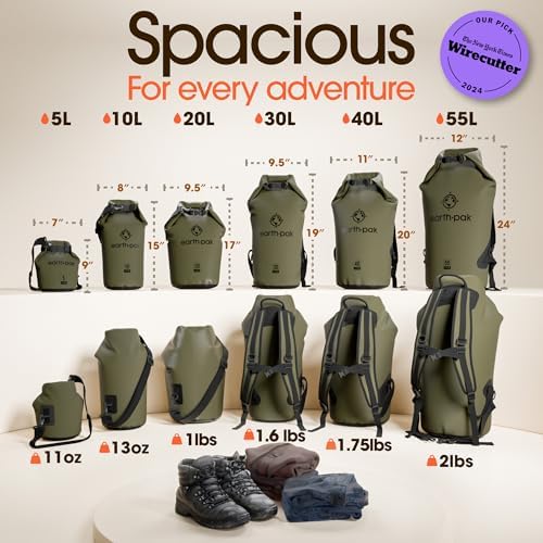 Earth Pak Waterproof Dry Bag - Roll Top Waterproof Backpack Sack Keeps Gear Dry for Kayak with Waterproof Phone Case