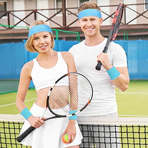 Bememo 6 Pcs Neon Sports Sweatbands Set Paris Sports Competitions Sweatbands 2 Headband 4 Wristbands Breathable Terry Cloth Athletic Bands for Basketball Tennis Costumes Cosplay