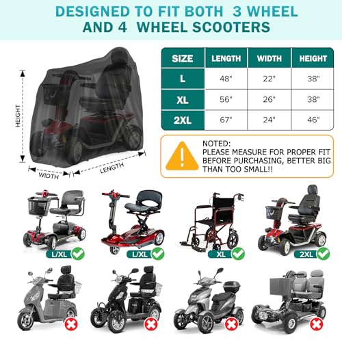 Valchoose 48"L x 22"W x 38"H Upgraded Mobility Scooter Storage Cover, 420D Oxford Fabric Scooter Weather Cover, with Waterproof Strip, Water Resistant, Anti-UV, Heavy Duty, Storage Bag (Black)