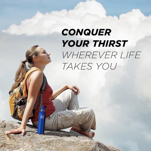 IRON °FLASK Camping & Hiking Hydration Canteens - 3 Lids (Narrow Straw Lid) Leak Proof Vacuum Insulated Stainless Steel - Hot & Cold Double Walled Sports Water Bottle - Cobalt, 20 Oz