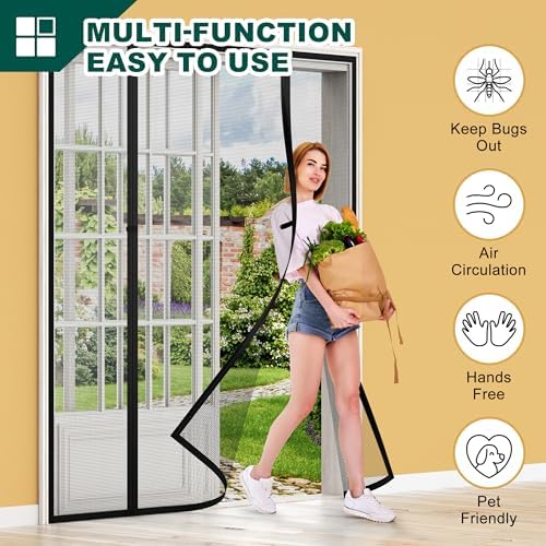 Magnetic Screen Door, Fits Door Size 72" X 80", Door Mesh with Magnetic Closure and Super Strong Magnets, Heavy Duty Double Opening for Sliding Patio and French Doors