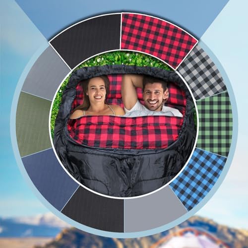 Double Sleeping Bag Flannel for Adults with 2 Pillows 2 Person Sleeping Bags Camping XXL Queen Size Two Person Sleeping Bag for Cold Weather