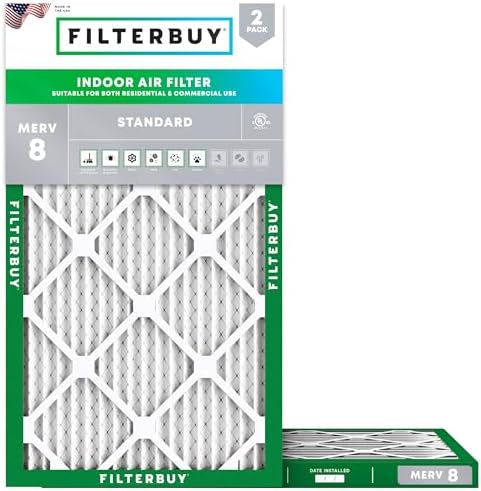 Filterbuy 14x22x1 Air Filter MERV 8 Dust Defense (2-Pack), Pleated HVAC AC Furnace Air Filters Replacement (Actual Size: 13.50 x 21.50 x 0.75 Inches)