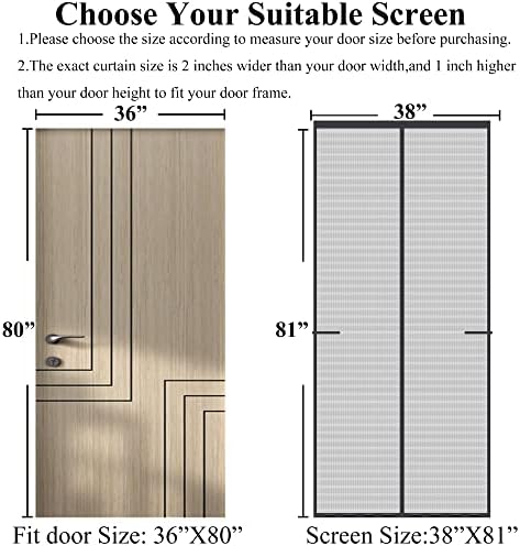 Magnetic Screen Door Upgraded-Model Full Strip Magnets,Fiberglass Heavy Duty Mesh Door Net Screen with Magnet,Full Frame Seal Retractable Mosquito Net for Door Single Front,Fit to 36"x80"