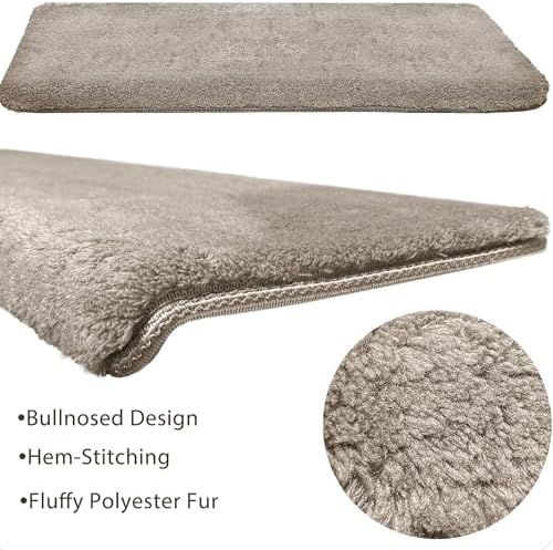 PURE ERA Carpet Stair Treads Ultra Plush 9.5" X 30"Soft Bullnose Indoor Stair Protectors Pet-Friendly Non-Slip Skid Resistant Tape Free Washable Reusable(14 Pieces, Cream Gray)
