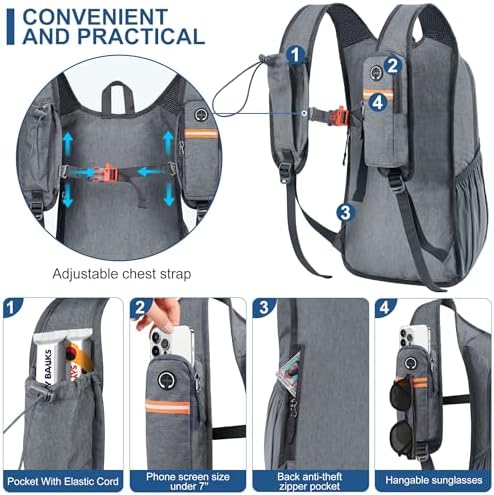 15L Small Hiking Backpack for Men Women Foldable Packable Back Pack Ultralight Hiking Daypack for Travel Camping Outdoor, Gray