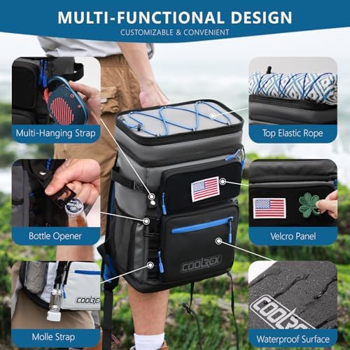 COOLREX Large Backpack Cooler 36 Can Cooler Backpack with 2 Insulated Compartments Leak Proof Waterproof Travel Backpack, Camping Beach Picnic Lunch Thermal Bag for Women and Men