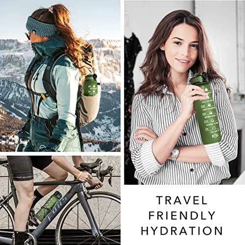 Hyeta 32 oz Water Bottles with Times to Drink and Straw, Motivational Water Bottle with Time Marker, Leakproof, Drinking Sports Water Bottle for Fitness, Gym and Outdoor