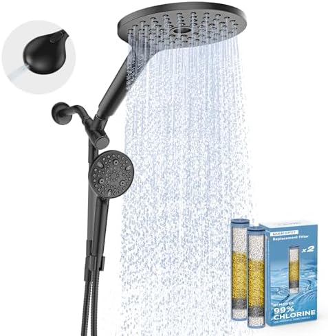 Dual Filtered Rain Shower Head Combo, High Pressure Handheld Shower Head with Adjustable Bar - Rainfall Shower Head And Showerhead with Filter for Hard Water - Removes Chlorine