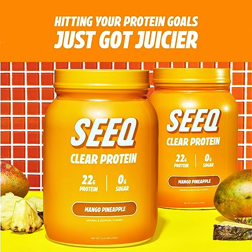 SEEQ Clear Whey Isolate Protein Powder, 22g Protein, Zero Lactose, Zero Sugar for Teens, Men, and Women, Healthy Juicy Protein with 25 Servings (Mango Pineapple)