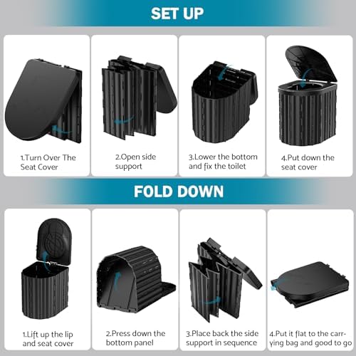 Portable Toilet, Upgraded 15'' toilet With Removable Paper Holder, Camping Toilet With A Load Capacity Of 450 Lbs, Portable Potty for Camping, Hiking, Road Trip, Car, RV, Tent, Beach, Truck Drivers