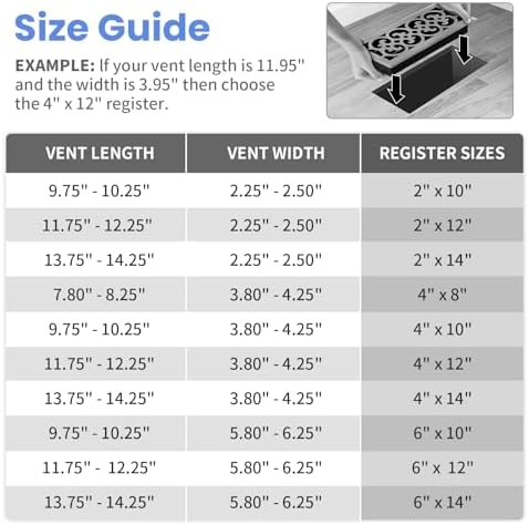 4x10 Inches Heavy Duty Walkable Floor Register Easy Adjust Air Supply Lever Floor Vents - Charlotte Design - Vent Cover for Home Floor - Matte Black