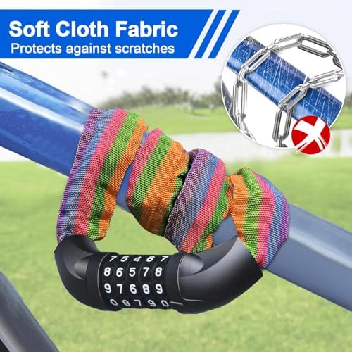 NDakter Bike Chain Lock, 5 Digit Combination Heavy Duty Anti Theft Bicycle Chain Lock,2.62/3.2/4.27/5/6Ft Long Security Resettable Bike Locks for Bike, Bicycle, Scooter, Door, Gate, Fence-4/6mm Thick
