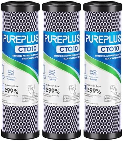 1 Micron 2.5" x 10" Whole House CTO Carbon Water Filter Cartridge Replacement for Under Sink Water Filter System, Dupont WFPFC8002, WFPFC9001, FXWTC, SCWH-5, WHEF-WHWC, WHCF-WHWC, AMZN-SCWH-5, 3Pack