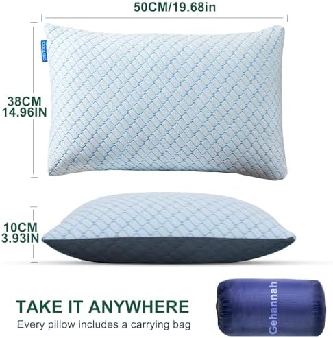 Gehannah Travel Pillow - Large 1 Pack Compressible Camping Pillow for Sleeping - Shredded Memory Foam with 2 Storage Bags - Supportive for Adults, Kids, Outdoor, Backpacking, Hiking Gear